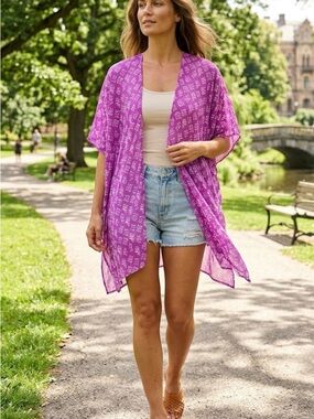 Raj Purple Floral Kimono Cover-Up
